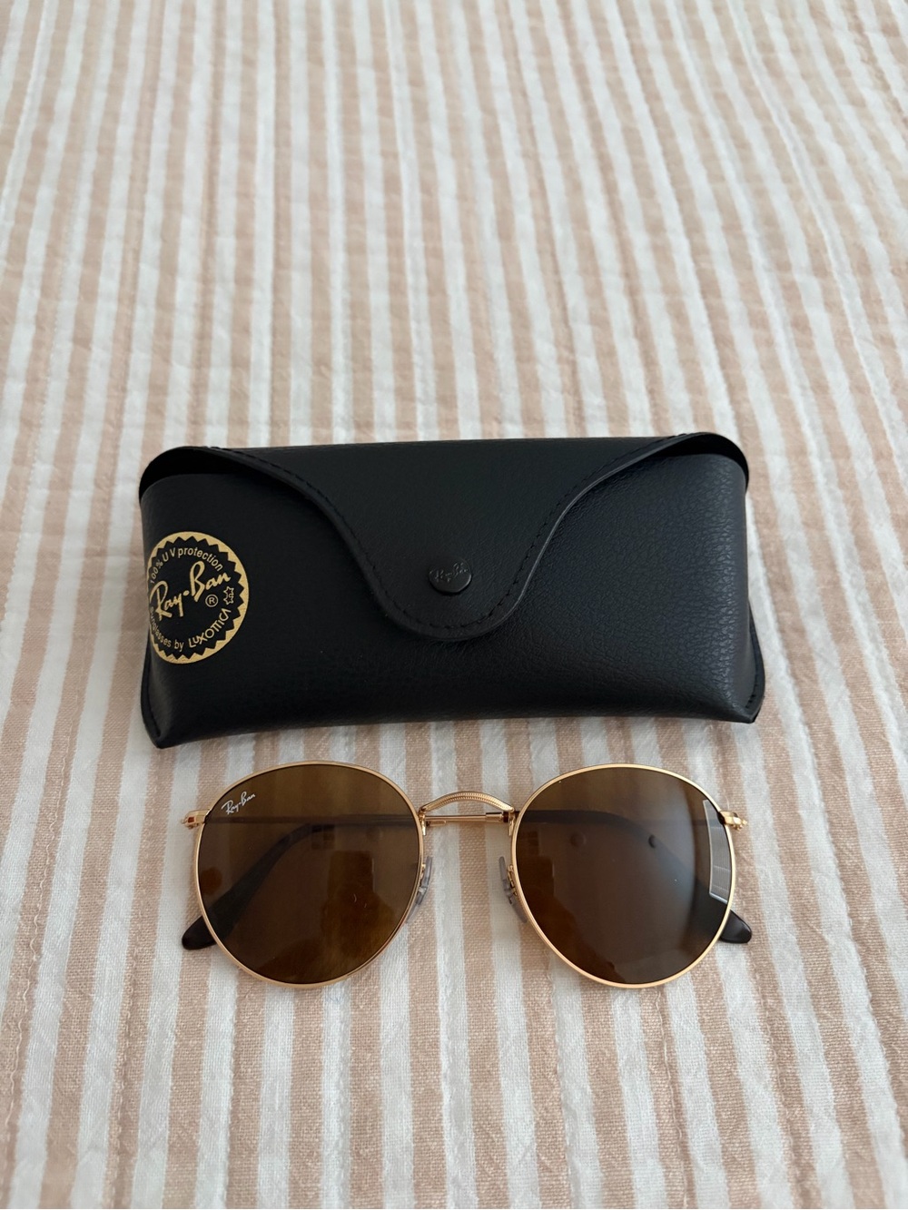 Ray-Ban Gold Frame Sunglasses with Brown Lenses